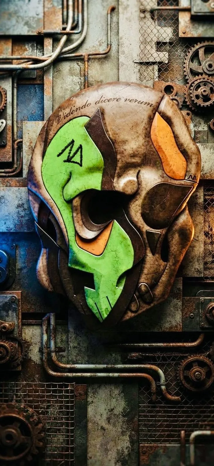 Teschio verde in ambiente industriale, digital print